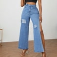 thumbnail image 7 of USNSM Women's Ripped Jeans Solid Color High Waist Slit Wide Leg Distressed High Waisted Loose Pants with Pockets Blue S, 7 of 7