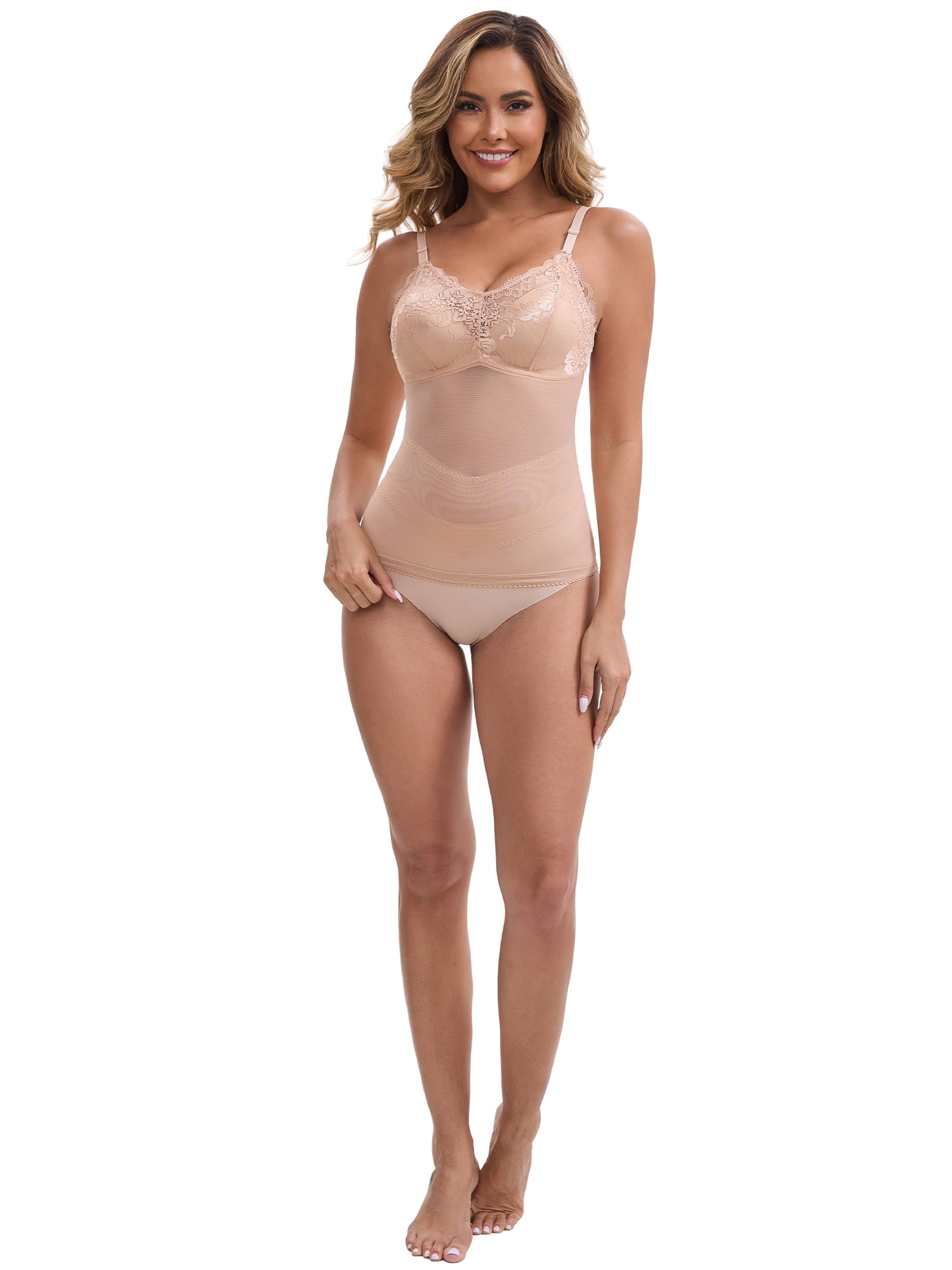 DARING DIVA Women's Lace Mesh Shapewear with Adjustable Straps XL Beige