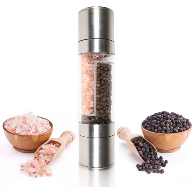 Juego de Molinillo de Pimienta y Sal Doble Molinillo de Pimienta y Sal 2 en 1, Acero Inoxidable con Molinillo de cerámica Ajustable (Sal y Pimienta no Incluidas)