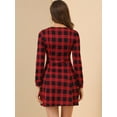 thumbnail image 5 of Unique Bargains Women's Plaid Vintage Zip up Long Sleeve Fit and Flare Mini Dress M Red, 5 of 6