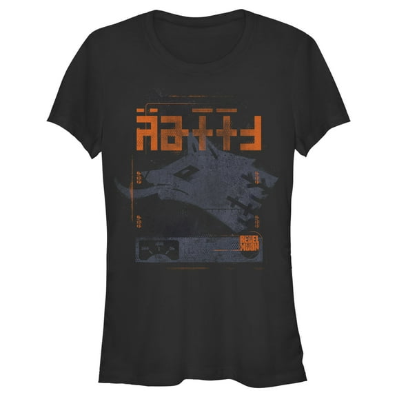 Junior's Rebel Moon Wolf Badge  Graphic Tee Black Small