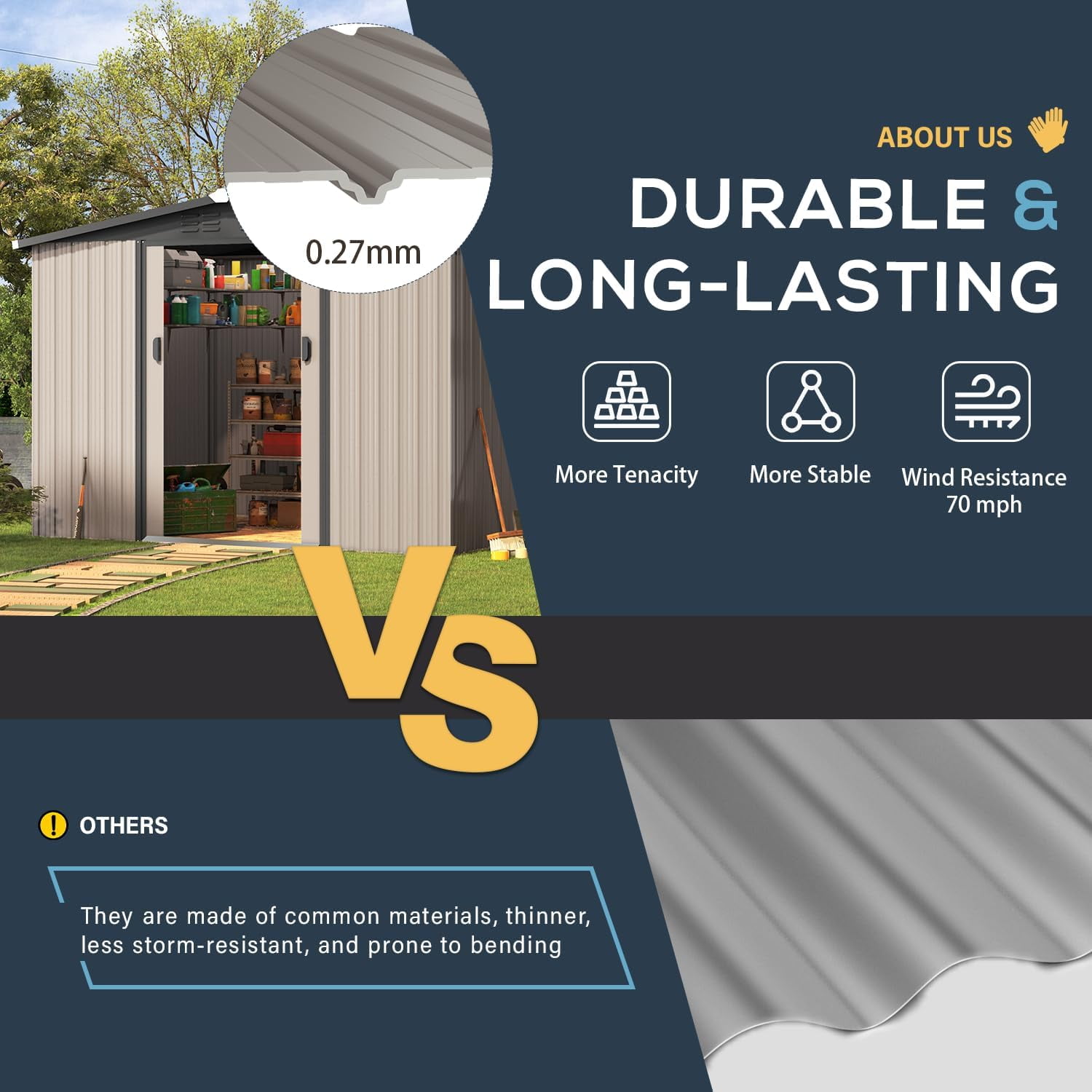 YODOLLA 8 x 6 ft. Outdoor Metal Storage Shed with Lockable Door Patio Garden&nbsp;Storage Building in Gray for Outside