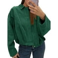 thumbnail image 2 of Long Sleeved Women Spring Fall Faux Suede Bomber Jackets Turn-down Collar Casual Lapel Zipper Jacket, 2 of 7
