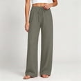 thumbnail image 6 of Wlynlyn Women Wide Leg Cotton Linen Pants with Pocket High Waisted Lounge Palazzo Pants Beach Vacation Trousers(Small,Army Green), 6 of 8