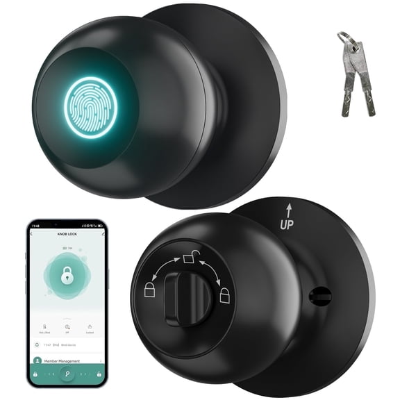 YDLW Smart Door Lock, Fingerprint Door Lock Knob with App Control, Suitable for Home, Cloakroom, Offices, Hotels