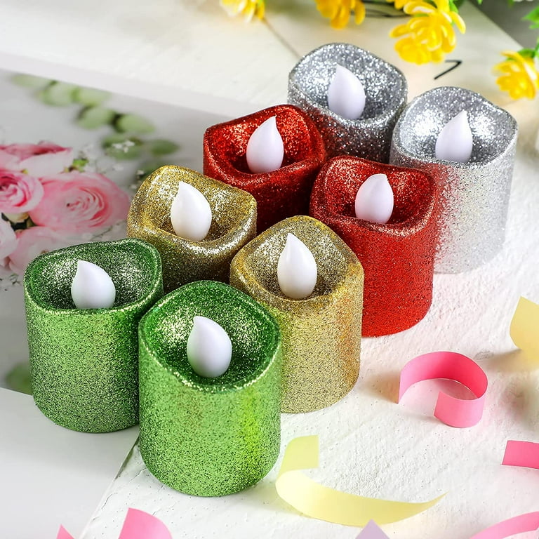 FLOMO Christmas Holiday LED Battery Glitter Candle 4 Colors LED Candles Set of 4