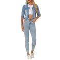 thumbnail image 2 of INSPIRE CHIC Women's Denim Jackets Collarless 3/4 Sleeves Crop Jean Cardigan Jackets S Light Blue, 2 of 6