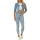 thumbnail image 2 of CHAQUETA DE JEAN CORTA SIN CUELLO PARA MUJERES CON MANGAS 3/4 EN AZUL CLARO TALLA S, 2 of 6