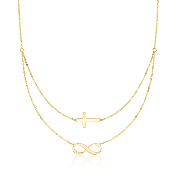 Ross-Simons Italian 14kt Yellow Gold Infinity and Cross Symbol Layered Necklace, Women's, Adult
