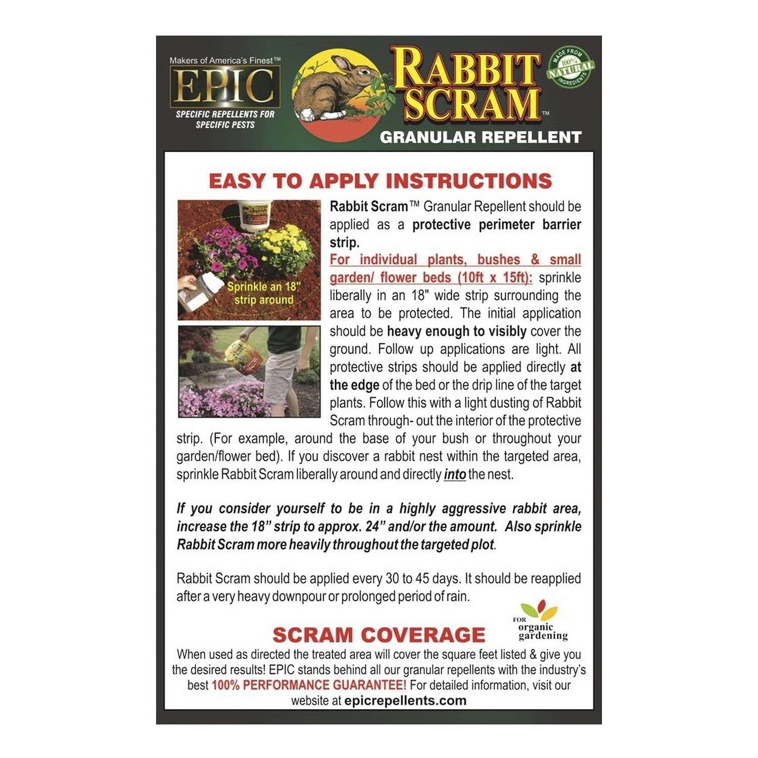 EPIC Rabbit Scram All Natural Granular Direct Barrier Repellent, 6 Pounds