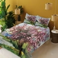 thumbnail image 4 of Ambesonne Flower Fitted & Top Sheet Set with Shams, Spring Blooming Nature, Pink Green, 4 of 8