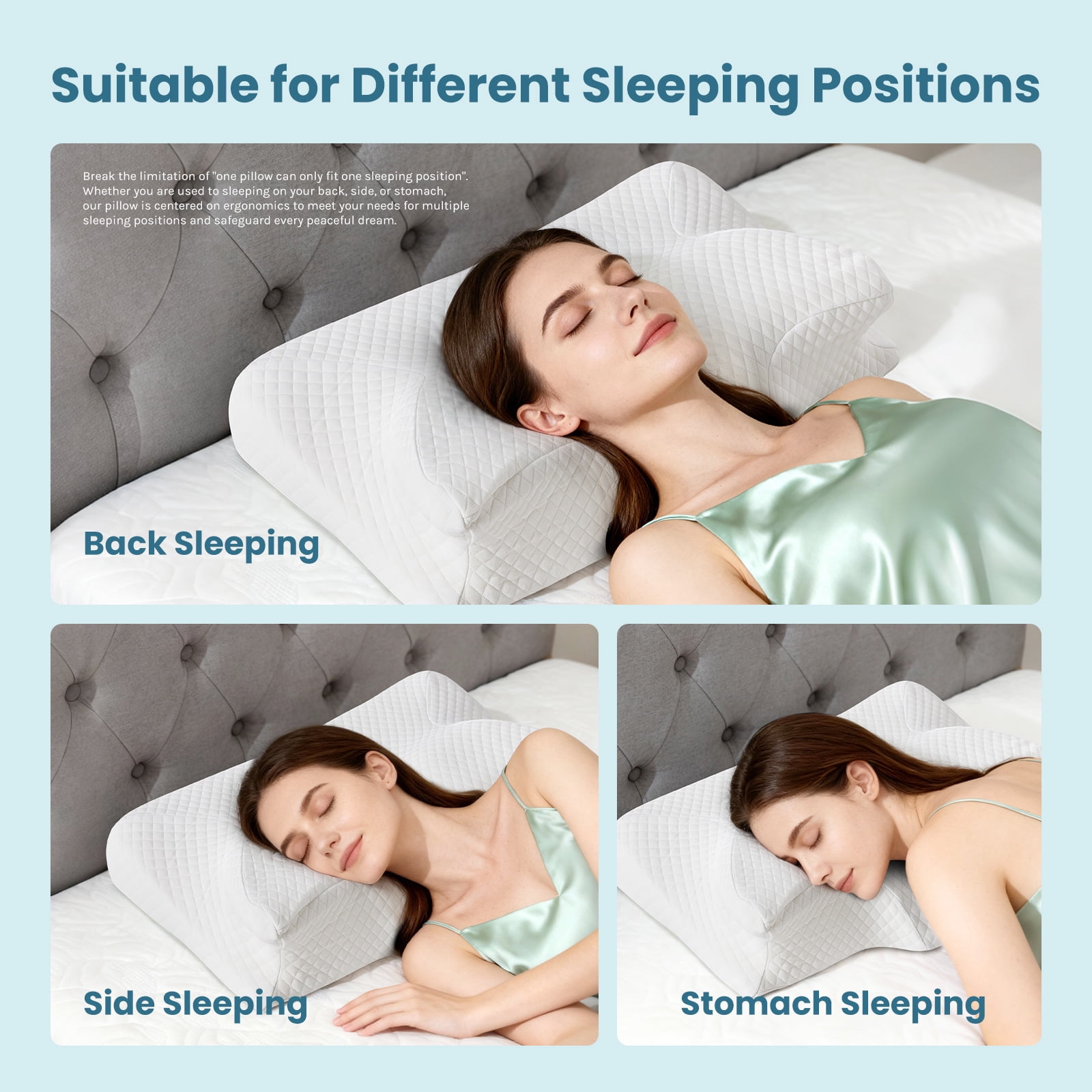 EDX Cervical Pillow for Pain Relief, Ergonomic Side Sleeper Pillow for Dual-Height Orthopedic Contour Support for Bed Sleeping, Memory Foam Pillows Orthopedic Pillow for Back Stomach Sleepers,White
