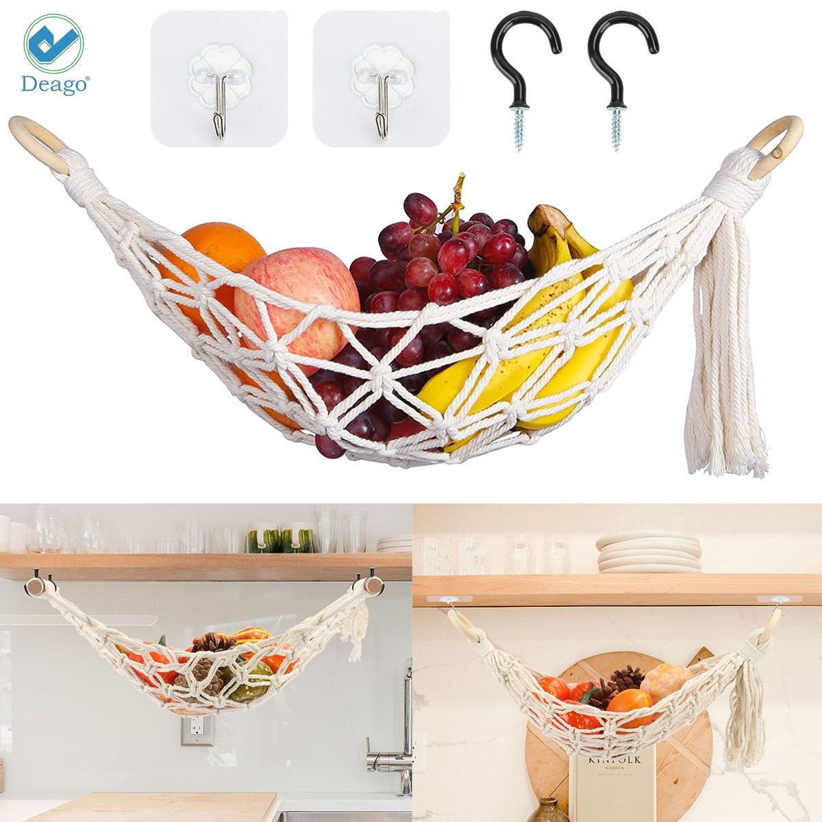 Deago Hanging Fruit Hammock Under Macrame Handwoven Cotton