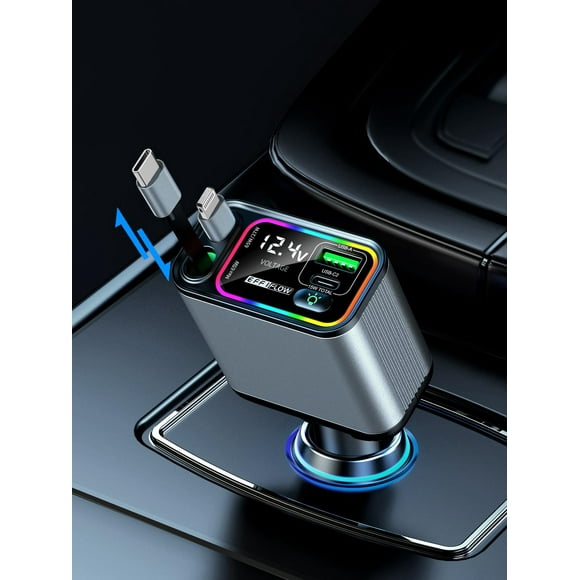 Cargador de coche EFFIFLOW 107W retráctil USB-C y Lightning