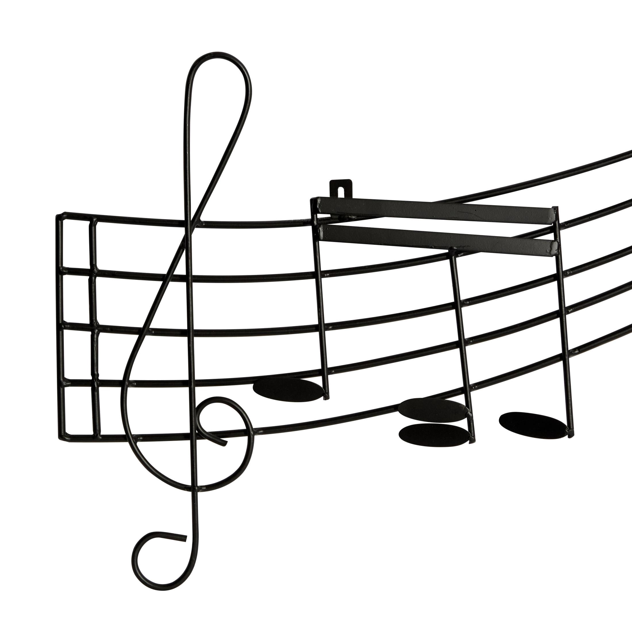 DecMode Traditional Black Metal Wall Décor, 49"W x 21"H Features Music Staff with G Clef and Musical Notes Design