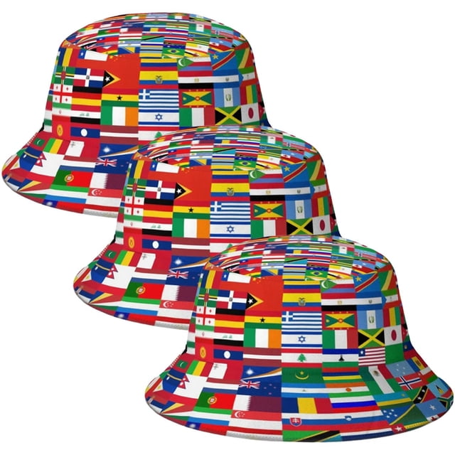Sombreros de pescador VentDepot FligsHatWhite 3 Piezas Unitalla Estampado de Banderas Hilo y Poliéster Unisex