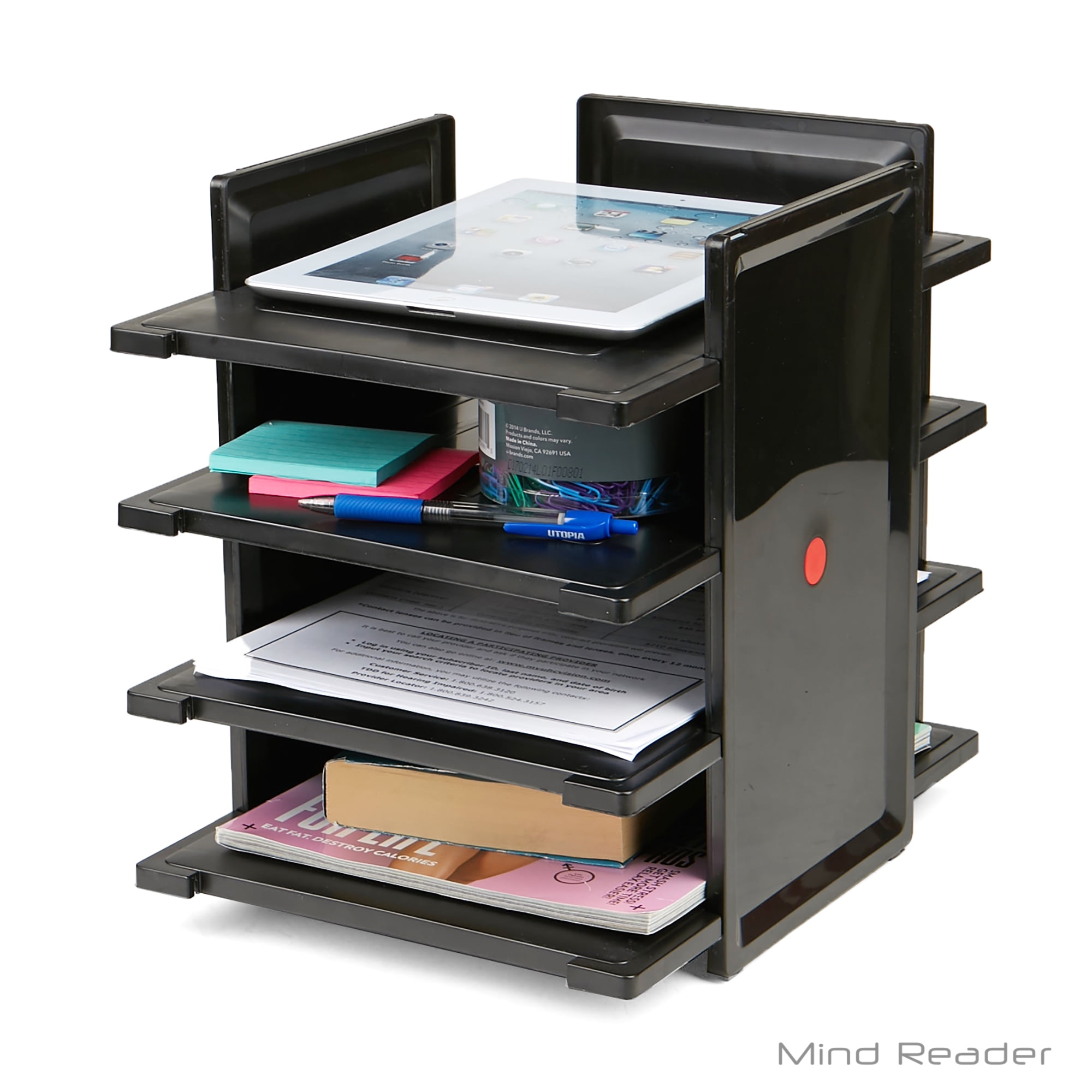 Mind Reader 4 Tier Plastic Desktop Document and Folder Tray Organizer
