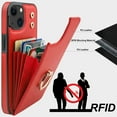 thumbnail image 4 of Petsta Compatible with iPhone 14 Case Wallet with Card Holder, 360°Rotation Finger Ring Holder Kickstand, RFID Blocking Leather Protective Double Buttons Shockproof Cover 6.1 Inch Red, 4 of 5