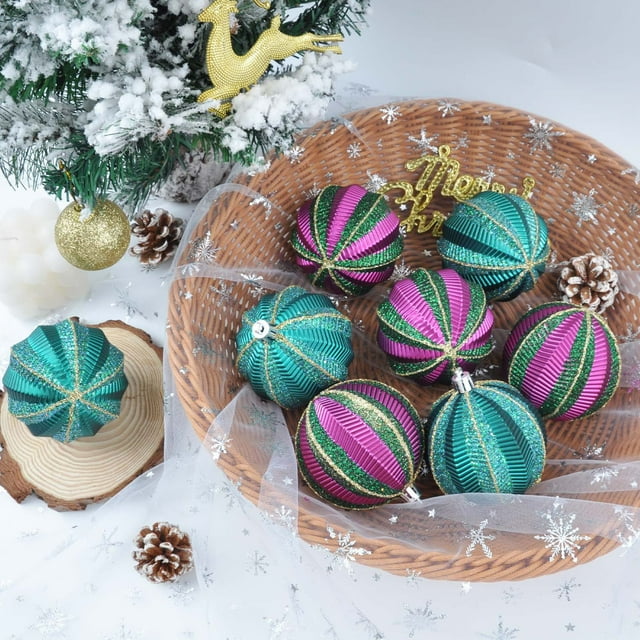 Juego de 8 Bolas Navideñas Flocadas de Plástico Negro de 8 Cm para Colgar En Árboles y Fiestas.
