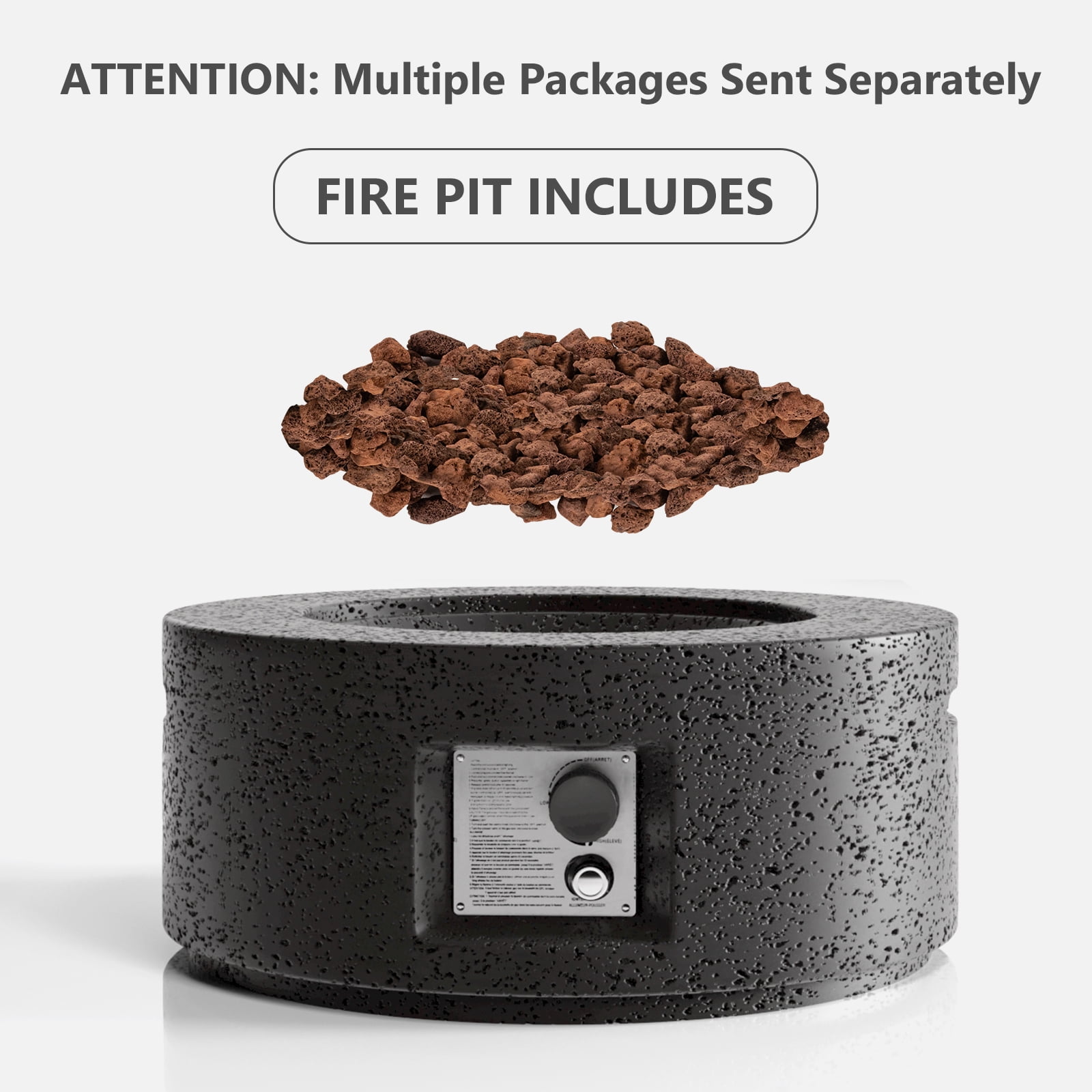 MOALCOFER 28"Round Propane Fire Pit Table,40,000 BTU Stainless Steel Burner Gas Fire Pit with Lava Rocks&Waterproof Cover