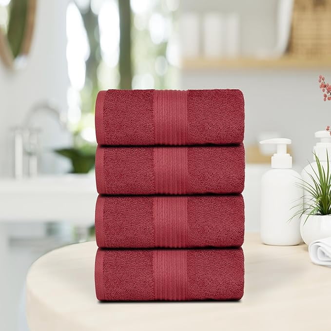 Dewalls Maisons 4-Pack Large Bath Towels, 100% Cotton 27x54 Inches, Quick Drying, Super Absorbent, Perfect for Daily Use, Bathroom & Hotel - Burgundy Color
