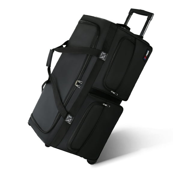 New York Xpress 36" Foldable Rolling Duffel Bag with Wheels, Durable Polyester Travel Bag, Black,Tb328