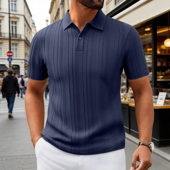 Men Polo Shirts Short Sleeve Quarter Button Up Polo Tees Basic Blue Clothes for Men