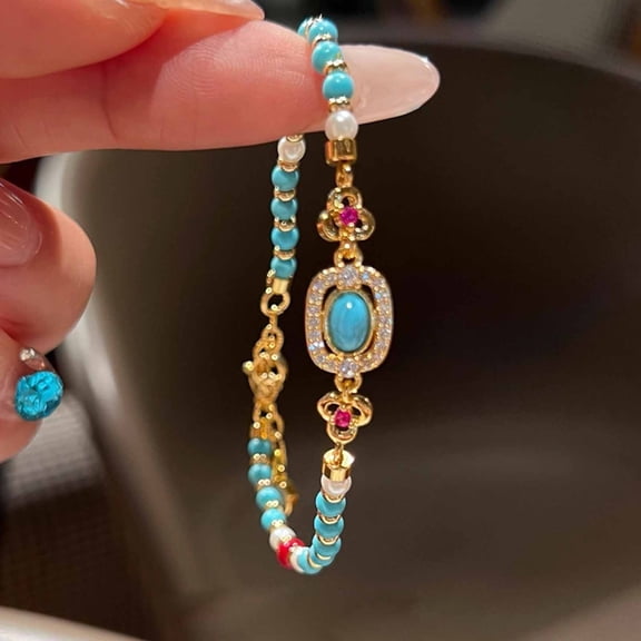 Layered Turquoise Bead Bracelet Set - Silver And Gold Statement Jewelry with Pearls, Carnelian & Crystals white