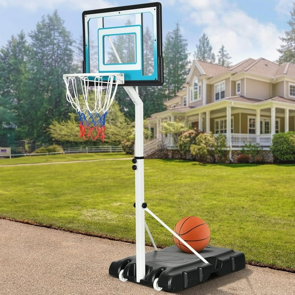 HLL Pool Basketball Hoop, 4.1-5.7ft Easy Adjustable Basketball Goal, Portable Poolside Basketball Hoop & Goal System for Various Ages Indoor Outdoor