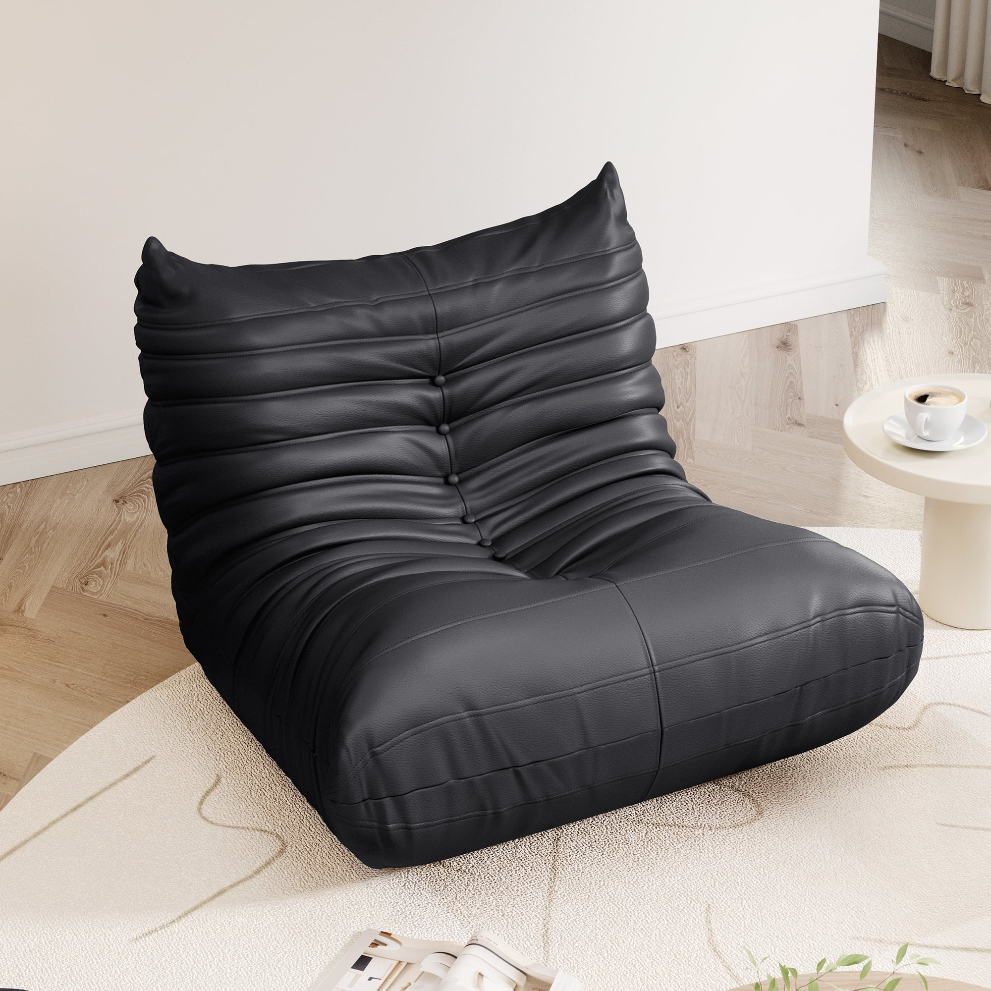 Gtilzria Lazy Sofa, Bean Bag Chair for Adults Floor Couch with Faux Leather Lounge for Living Room, Bedroom, Black