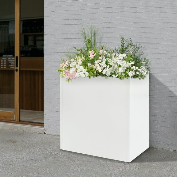White Tall  Metal Planter Box, 24x10x24in, Removable Shelf, Indoor/Outdoor Use,