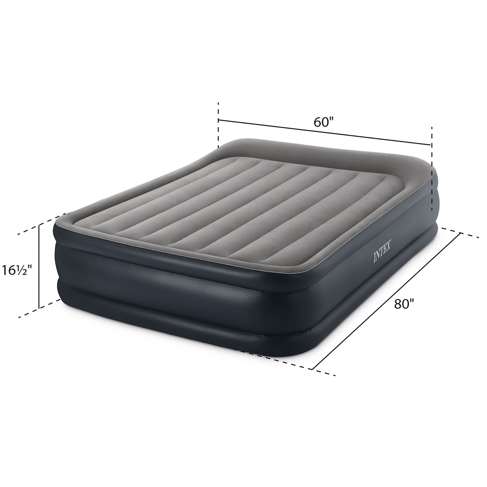 Intex: Dura-Beam: Plus Deluxe Pillow Rest Airbed - Queen - 16.5" Inflatable Air Mattress, Built-In Pump, Fiber-Tech, Carry Bag, 600lb Cap, 64135ED