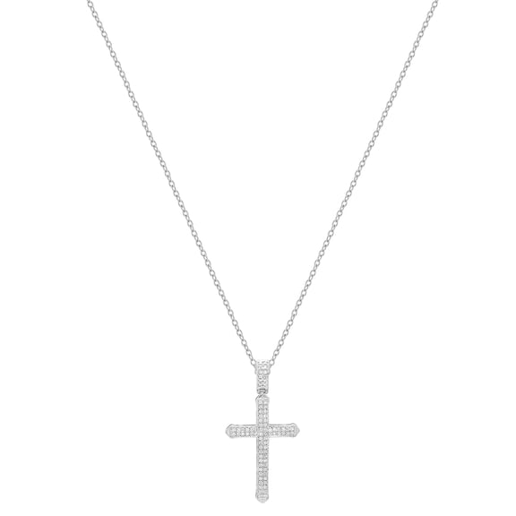 Dazzlingrock Collection Round White Diamond Cross Pendant with 18 Inch Silver Chain for Men (0.30 ctw, Color I-J, Clarity I2-I3) in 10K White Gold