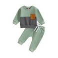 thumbnail image 1 of ZAXARRA Vêtements pour Bébé Garçon Ensemble Chandail en Molleton Col Rond Contrasté et Pantalon Long Couleur Unie 2 Pcs Tenues d'Automne, 1 of 7