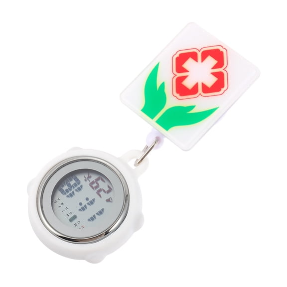 FENGGUIQU White Clip on Fob Watch with Stopwatch Alarm and Week Display for Daily Use