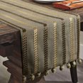 thumbnail image 4 of The HomeCentric Chemin de Table en Lin 14 Pieds' x 36 Pieds' Taupe Lin Vert avec Broderie et Pompons, 4 of 4