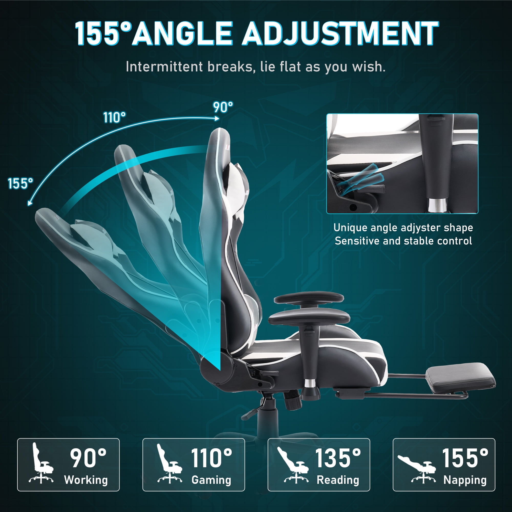 JONPONY Game Chair,Ergonomically Designed Computer Chair with headrest and 2D Armrests,with Footrest and Lumbar Support,High Back Office Chair Support 8 Hours Long Sitting,Computer Chair,WHITE