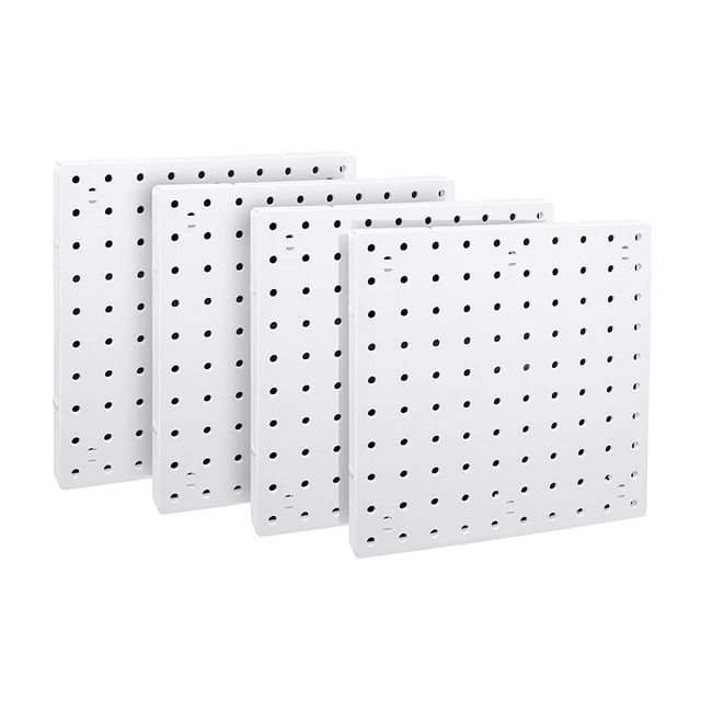 Organizador de Pared de Tablero Perforado de 4 Piezas, Tablero Perforado Blanco para Colgar en la Pared, Tablero Perforado para Sala de Manualidades, Garaje, Cocina, Sala de Estar