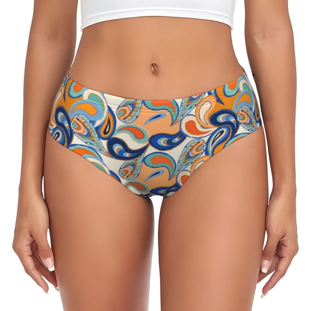 Balery Fashionable Paisley Ropa Interior de Algodón para Mujer con Dibujo – Braguitas Cómodas y Elásticas, Estilo Clásico-X-Large