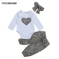 thumbnail image 5 of One opening 2020 Brand New Lovely Newborn Toddler Infant Baby Girl Romper +Long Floral Pants+Headband 3Pcs Outfit Leopard Heart Clothes Sets, 5 of 6