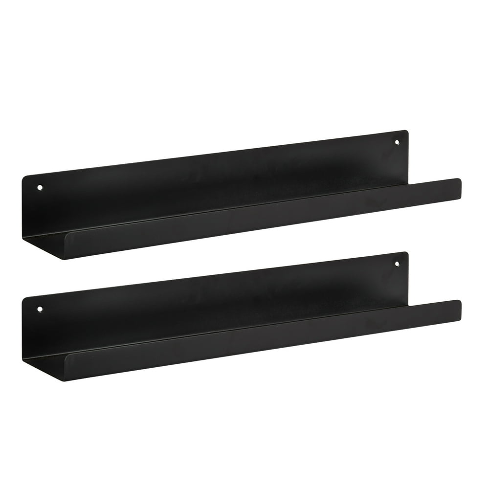Kate and Laurel Mezzo Modern Metal Ledge Shelf, 24", Black, Set of 2, Contemporary Floating