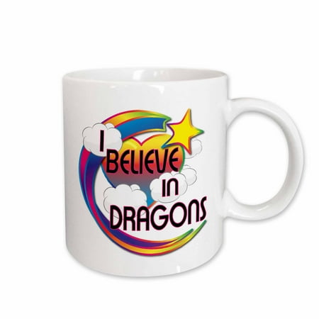 

3dRose I Believe In Dragons Cute Believer Design Ceramic Mug 15-ounce