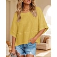thumbnail image 4 of Czanzd Women's 3/4 Sleeve Crewneck T-Shirt Loose Fit Solid Color Casual Summer Tee(Yellow,L), 4 of 5
