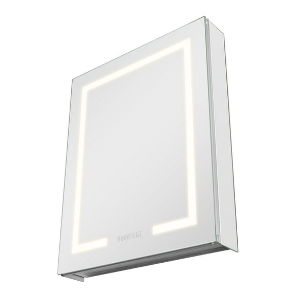 KFFKFF Lighted Medicine Cabinet with Mirror, 24 x 30 in, Recessed or Wall Mount, Dimmable LED Bathroom Cabinet with Adjustable Color Temperature, HD Mirror, Clock, Adjustable Shelves