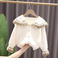 thumbnail image 2 of Annhoo Baby Girls Sweaters Cute Collared Long Sleeve Knitted Outwear Toddler Button down Floral Embroidered Coats, 2 of 9