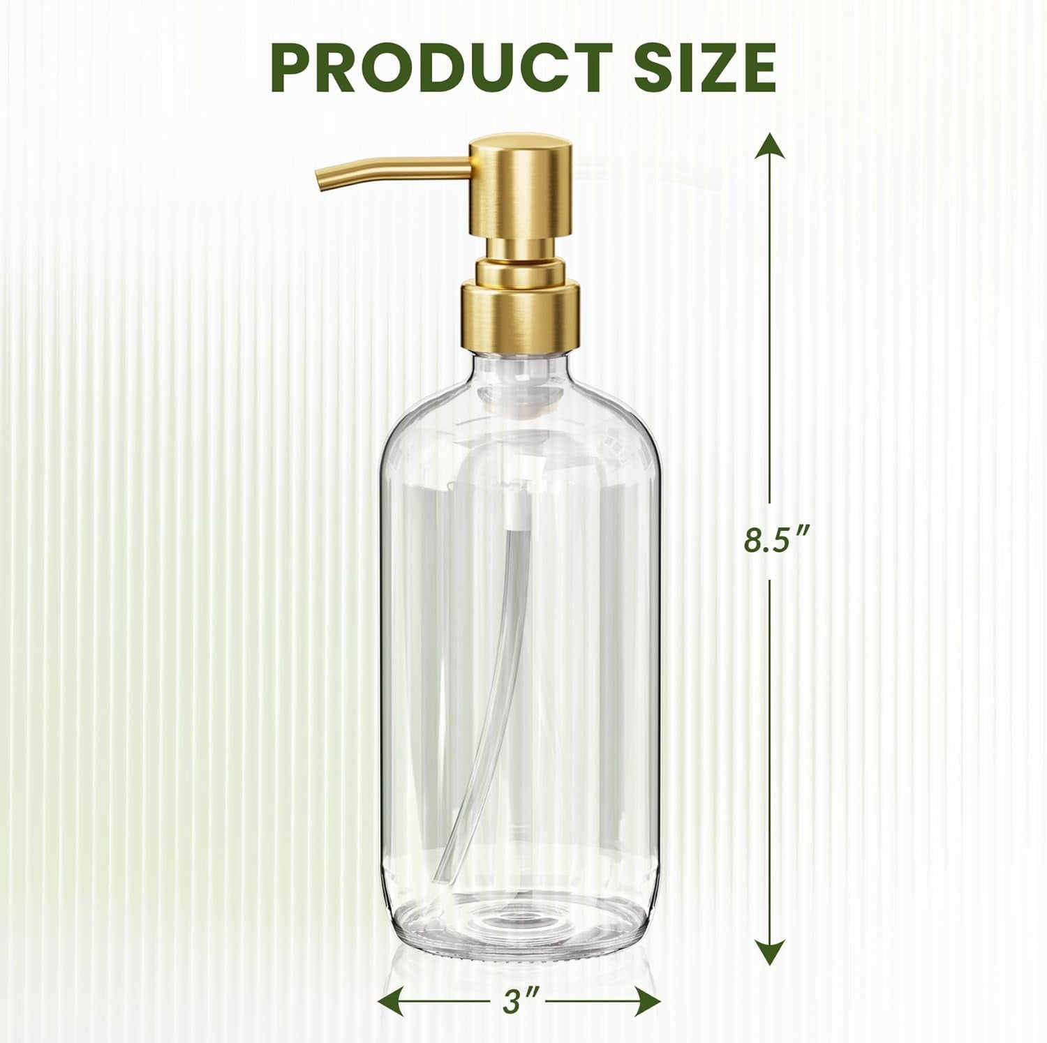Soap Dispenser, 2 Pack Glass Soap Dispenser with Pump Stainless Steel, 17OZ Clear Gold Hand Soap Dispensers for Bathroom and Kitchen