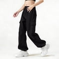 thumbnail image 6 of Hurxie Women's Cargo Pants Baggy Parachute Pants Joggers Y2k Trendy Stretchy High Waist Wide Leg Trousers with Pockets Black,M, 6 of 7