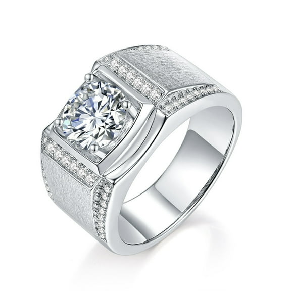 2 Carat Moissanite Rings for Men D Color VVS1 925 Sterling Silver Round Cut Moissanite Wedding Bands Lab Created Diamond Engagement Ring Diamond Promise Ring