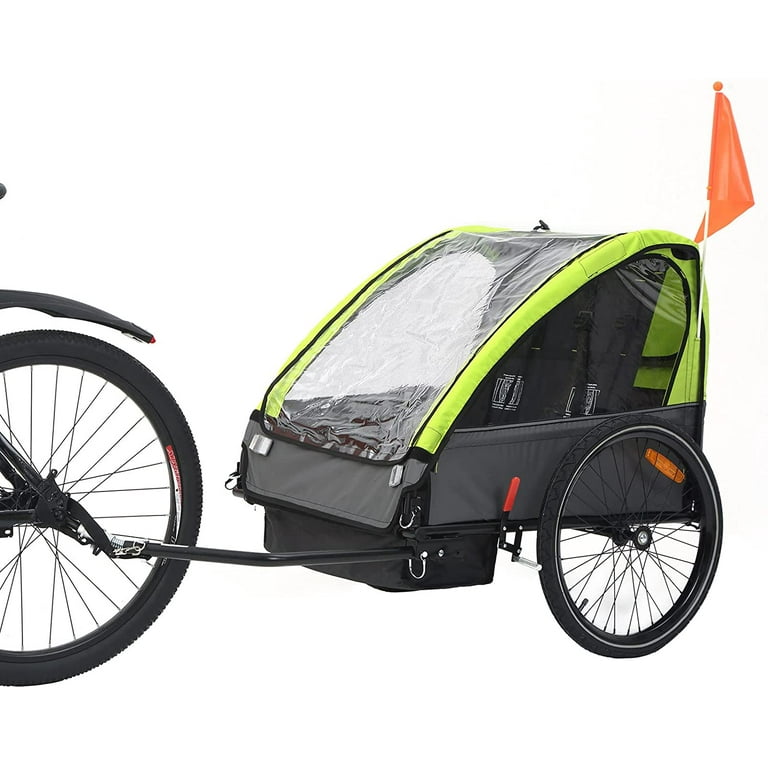 MOJAY Double Seats Foldable Kids Bike Trailer, Green