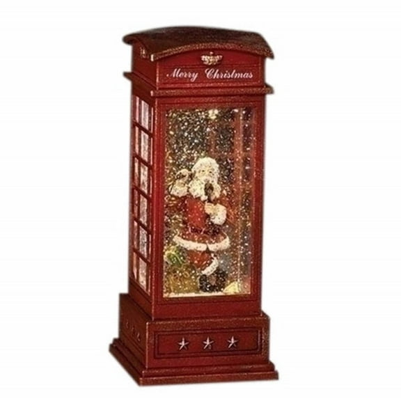 Santa Inside English Style Phone Booth LED 9.75 Inch Acrylic Holiday Glitter Globe